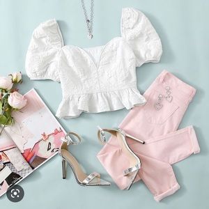 shein sweetheart neck jacquard peplum top - XL